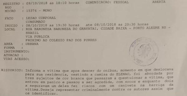 Boletim de ocorrência foi registrado na noite de terça-feira (9) em Porto Alegre — Foto: Reprodução/Polícia Civil