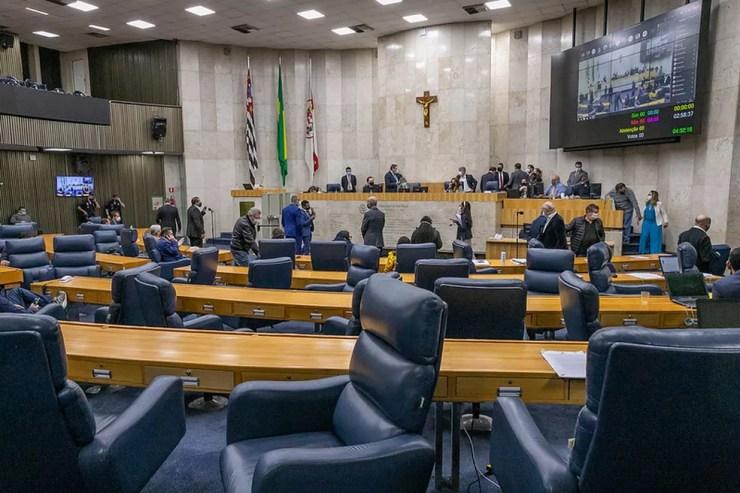 Sessão Plenária Extraordinária da Câmara Municipal de São Paulo na sexta-feira (16) — Foto: João Raposo/Rede Câmara