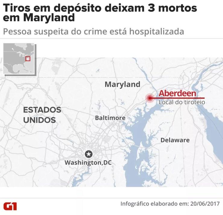Veja onde acontenceram as mortes em Maryland — Foto: Infografia: Juliane Souza/G1