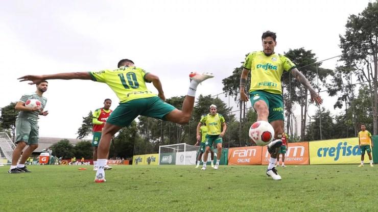Rony usando a camisa 10 em disputa com Gómez — Foto: Cesar Greco\Palmeiras