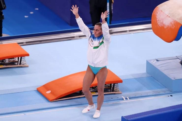 Ginasta Oksana Chusovitina se apresenta nas Olimpíadas de Tóquio — Foto: Ezra Shaw/Getty Images