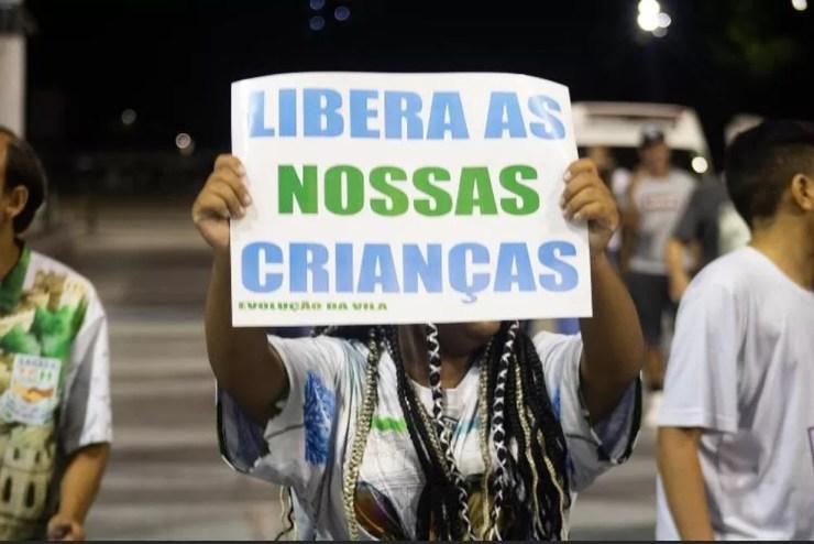 Integrantes de escola de samba pendem a liberação de crianças nos desfiles em SP.  — Foto: Divulgação/Liga-SP
