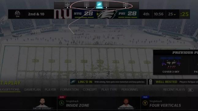 Barra de Momentum em destaque em Madden NFL 22 — Foto: Reprodução/EA Sports