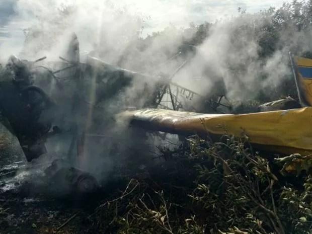 Avião ficou completamente destruído (Foto: Monize Poiani/TV TEM)