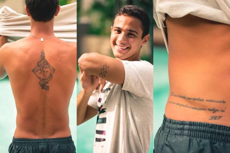 Tatuagens! André explica seus significados: 'Representa minha paixão pelas artes, e as ondas explicam meu signo e amor pelo mar' (Foto:  Fabiano Battaglin/Gshow)
