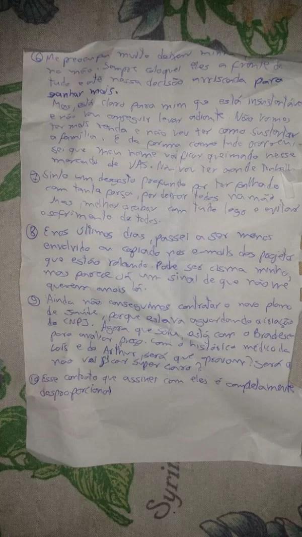 Marido deixou carta em apartamento (Foto: Reprodução)