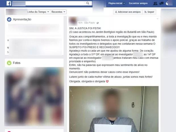 Vítima chegou a publicar a foto do suspeito de tê-la estuprado em sua página pessoal na web, mas depois retirou a postagem publica (Foto: Reprodução / Facebook)