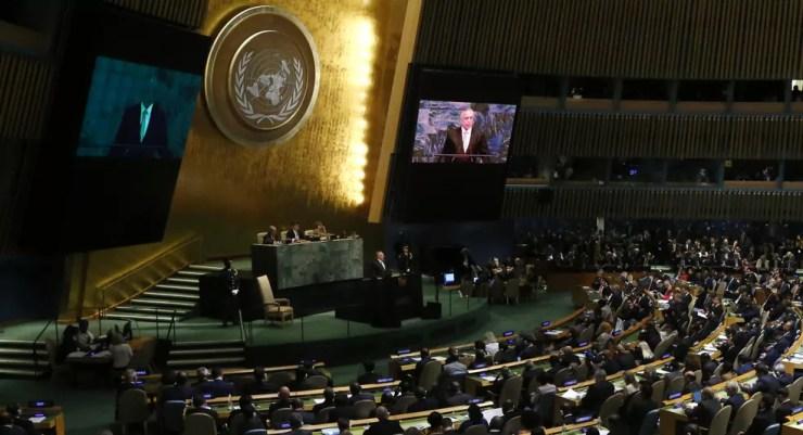 Presidente Michel Temer discursa durante abertura da Assembleia Geral das Nações Unidas (Foto: Shannon Stapleton/Reuters)