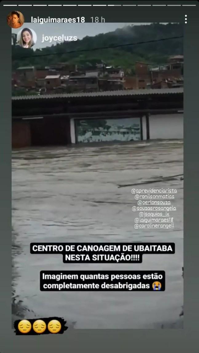 Imagem compartilhada por esposa de Isaquias Queiroz mostra Centro de Canoagem tomado por enchente — Foto: Reprodução / Instagram