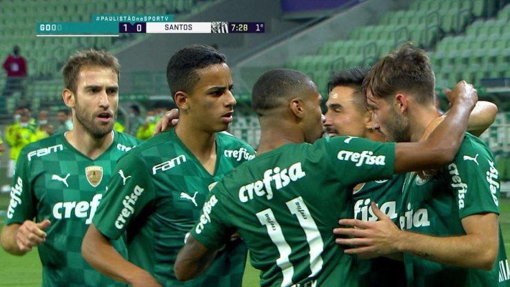 Os gols de Palmeiras 3 x 2 Santos pela 11ª rodada do Campeonato Paulista