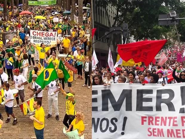 Belo Horizonte teve dois protestos neste domingo (31) (Foto: Reprodução TV Globo/Humberto Trajano G1)
