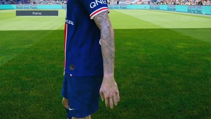 Braço esquerdo fechado: Neymar com tatuagens novas no PES 2021 — Foto: Reprodução