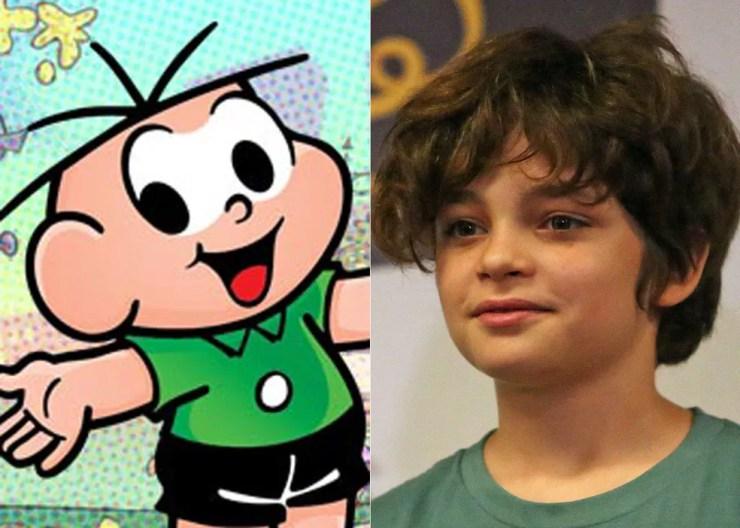 Kevin Vechiatto, de 11 anos, foi escolhido para interpretar o Cebolinha em 'Turma da Mônica – Laços' (Foto: Divulgação e Fabio Tito/G1)