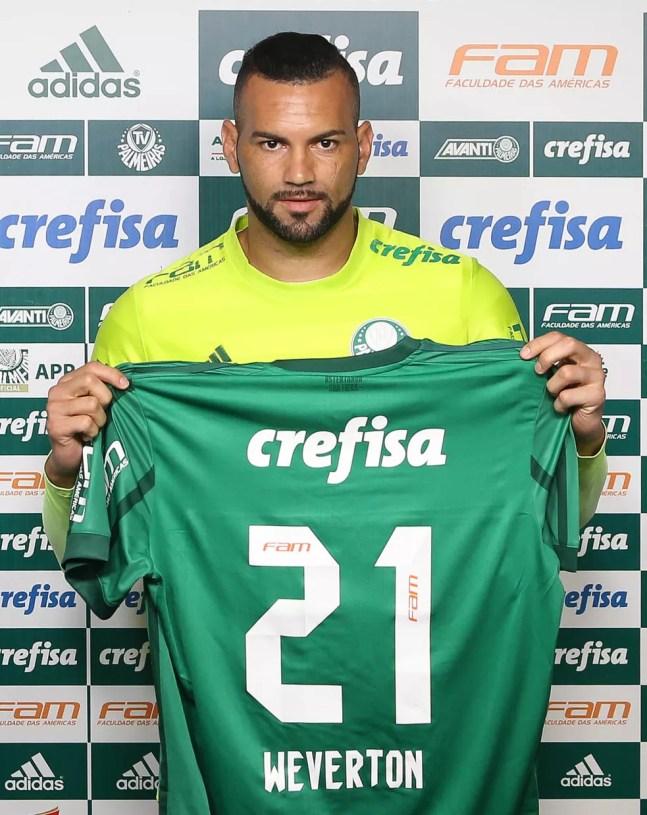 Weverton em sua apresentação no Palmeiras, no início de 2018 — Foto: Cesar Greco