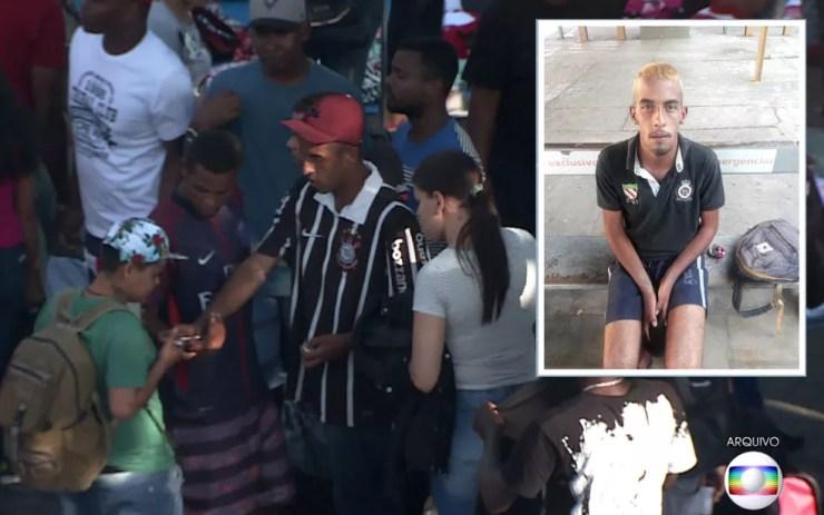 Suspeito de roubar vítimas no Brás (com a camisa do Corinthians) pintou o cabelo, mas foi preso mesmo assim — Foto: TV Globo/Polícia Civil