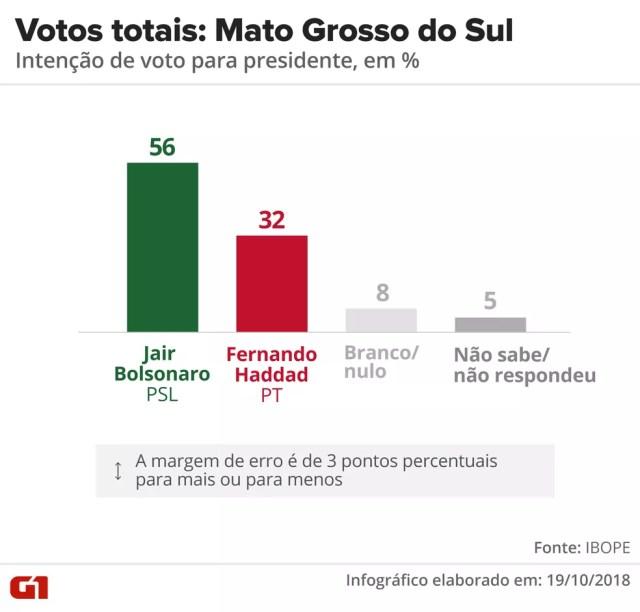 Pesquisa Ibope - 2º turno - Mato Grosso do Sul - votos totais no estado — Foto: Arte/G1