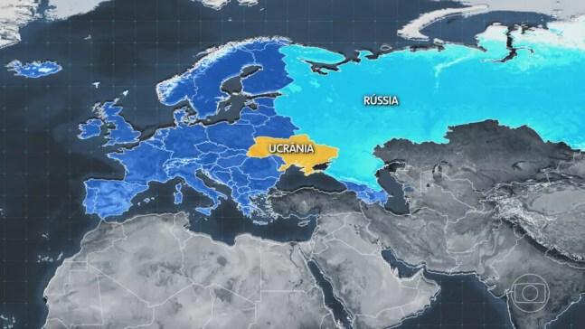 A Ucrânia praticamente separa a Rússia do resto da Europa — Foto: Jornal Nacional/ Reprodução