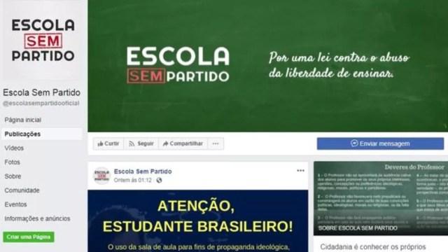 Página do Escola Sem Partido no Facebook tem mais de 190 mil curtidas — Foto: Reprodução/Facebook