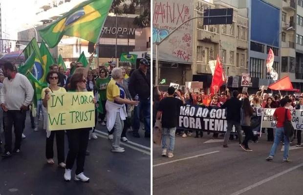 Curitiba teve protestos contra Dilma e contra Temer neste domingo (Foto: Amanda Menezes/RPC e Luiza Vaz/RPC)
