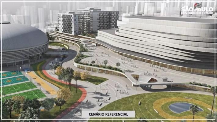 Apresentação do governo de São Paulo mostra o futuro do Conjunto Esportivo Constâncio Vaz Guimarães, após concessão à iniciativa privada. — Foto: Reprodução 