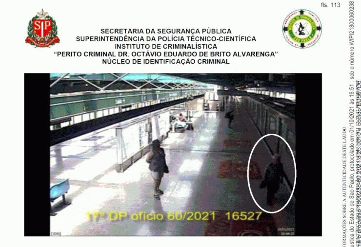 Fotos de vídeo mostram que Pepita ficou caminhando pela Estação Santos-Imigrantes  — Foto: Reprodução/Polícia Técnico-Científica