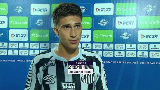 Gabriel Pirani vibra com primeiro gol como profissional do Santos: "Trabalhei a vida inteira. São 10 anos no clube"