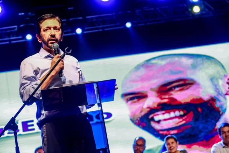 O prefeito de São Paulo, Ricardo Nunes (MDB), durante evento de homenagem a Bruno Covas, nesta terça-feira (12). — Foto: Divulgação/Secom/PMSP