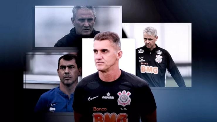 Vagner Mancini, Tiago Nunes, Fábio Carille e Tite, todos como técnicos do Corinthians — Foto: Ge.globo