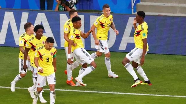 Comemoração da Colômbia no gol de Mina