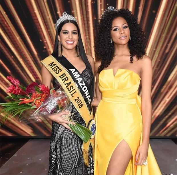 A Miss Amazonas e Miss Brasil 2018, Mayra Dias, e a Miss Brasil 2017, Monalysa Alcântara (Foto: Divulgação/Band)
