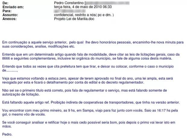 Trecho de e-mail sobre edital de Marília (SP) (Foto: Reprodução)