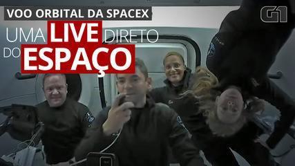 Tripulantes de voo orbital da SpaceX fazem live direto do espaço