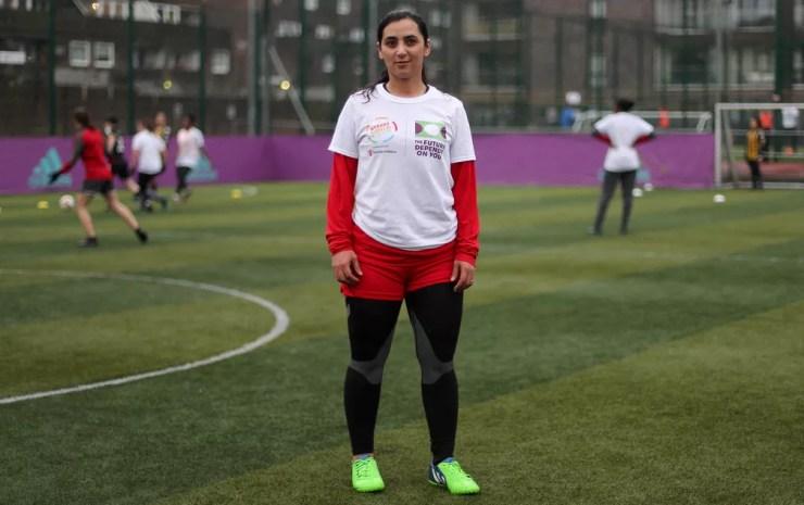 Khalida Popal, ex-jogadora da seleção feminina de futebol do Afeganistão — Foto: AFP