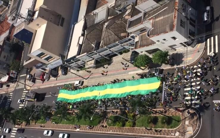 Manifestantes levaram bandeira para avenida de Rio Preto (Foto: Graciela Andrade/TV TEM)