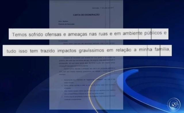 Tatiane enviou carta com pedido de exoneração ao Chefe do Executivo em Sorocaba (SP) (Foto: TV TEM/Reprodução)
