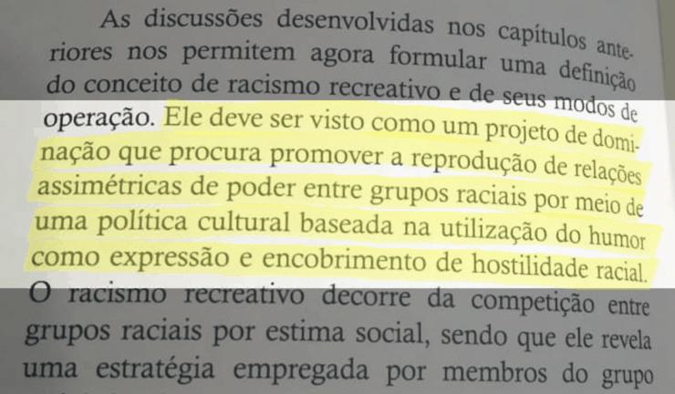Trecho do livro 'Racismo recreativo', de Adilson Moreira - Rafael Santana