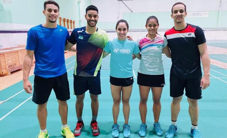 Fabrício Farias, Ygor Coelho, Samia Lima, Jaqueline Lima, Francielton Farias, Mundial de badminton 2021 — Foto: Divulgação/CBBd