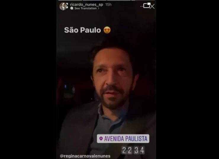 Prefeito de São Paulo, Ricardo Nunes (MDB), grava vídeo enquanto dirige. — Foto: Reprodução/Instagram
