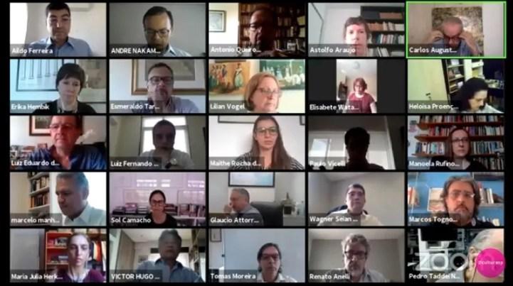 Reunião virtual dos conselheiros do Condephaat nesta segunda-feira (30). — Foto: Reprodução/Youtube 