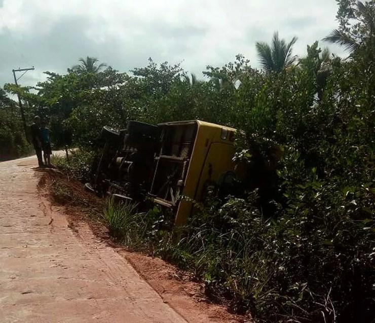 Ônibus parou no acostamento e após via ceder, tombou na Bahia, segundo informou empresa de turismo  (Foto: Namídia News)