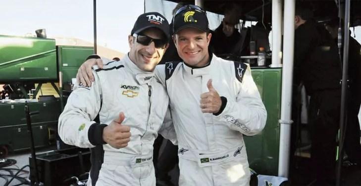 Tony Kanaan e Rubens Barrichello foram colegas de equipe na KV Racing, na IndyCar — Foto: Arquivo CARAS