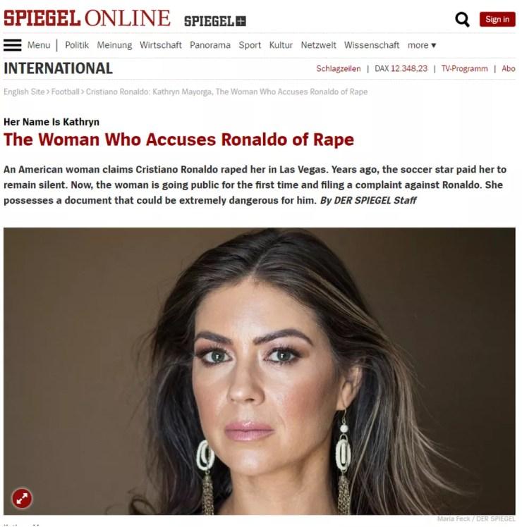Kathryn Mayorga concedeu entrevista à revista "Der Spiegel" — Foto: Reprodução/Der Spiegel