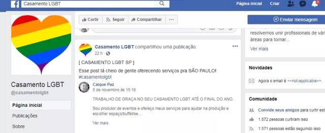 Página "Casamento LGBT" reúne voluntários no Facebook — Foto: Reprodução/Facebook