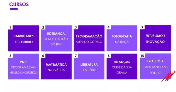 Cursos oferecidos pelo aplicativo da New School — Foto: Divulgação/ Instagram/ NewSchoolapp