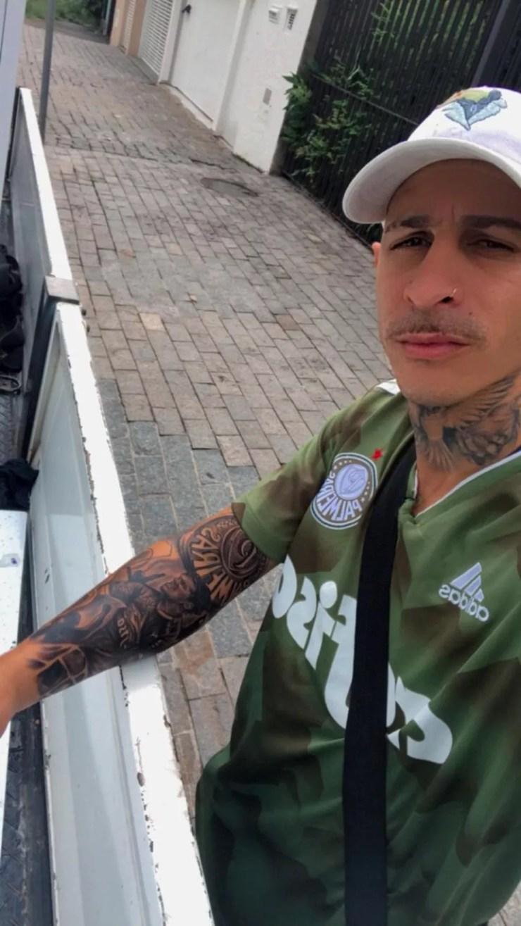 Rafael, torcedor do Palmeiras, e a tatuagem para Gustavo Gómez — Foto: Arquivo pessoal