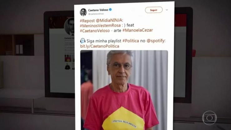 Caetano Veloso, em sua conta no Instagram — Foto: Reprodução/TV Globo