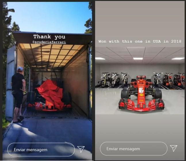 Kimi Raikkonen ganha Ferrari de presente — Foto: Reprodução Instagram