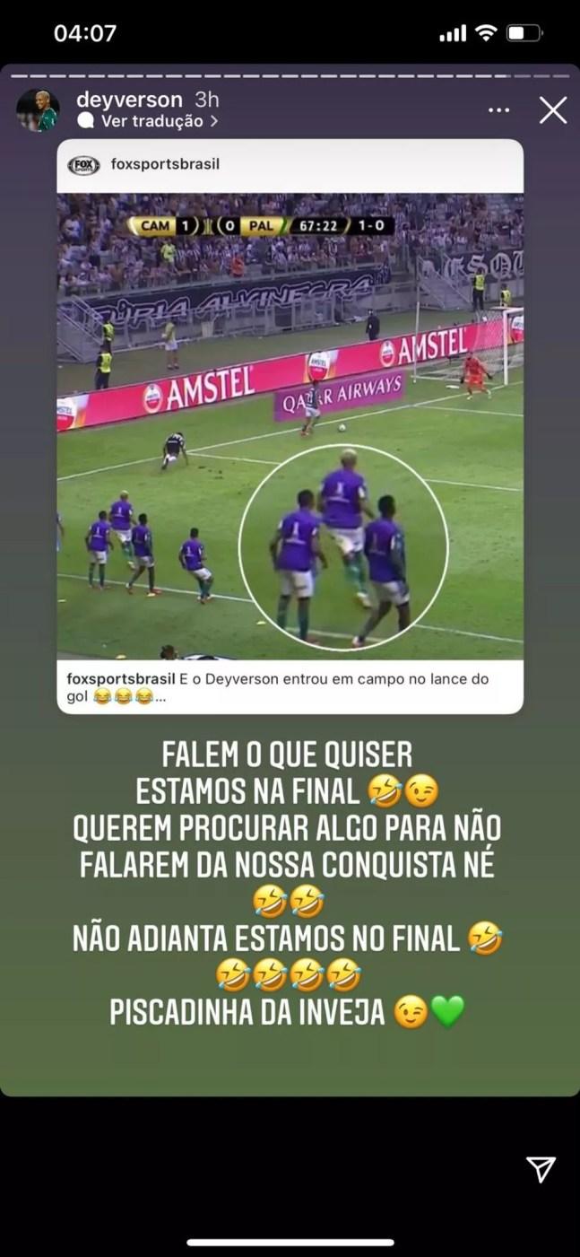 Deyverson, do Palmeiras, faz post provocativo nas redes sociais — Foto: Instagram/Reprodução