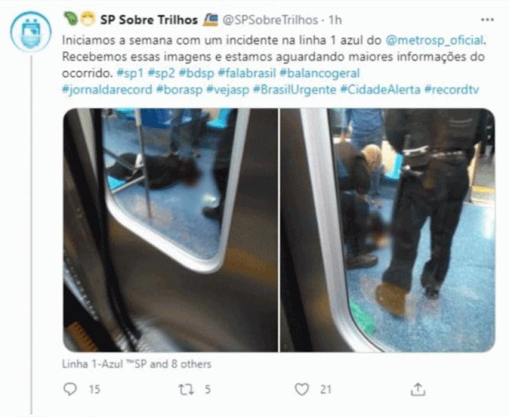 SP Sobre Trilhos divulgou em sua conta no Twitter fotos da vítima ferida em Metrô de São Paulo — Foto: Reprodução/SP Sobre Trilhos