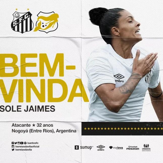 Sole Jaimes retorna ao Santos — Foto: Divulgação/Santos FC